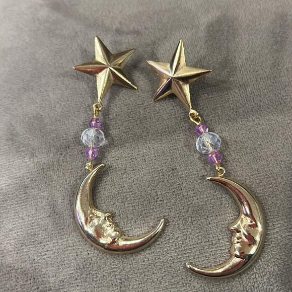 Handmade Stars & Moon With Crystal Earrings-Boutique - Picture 7 of 8